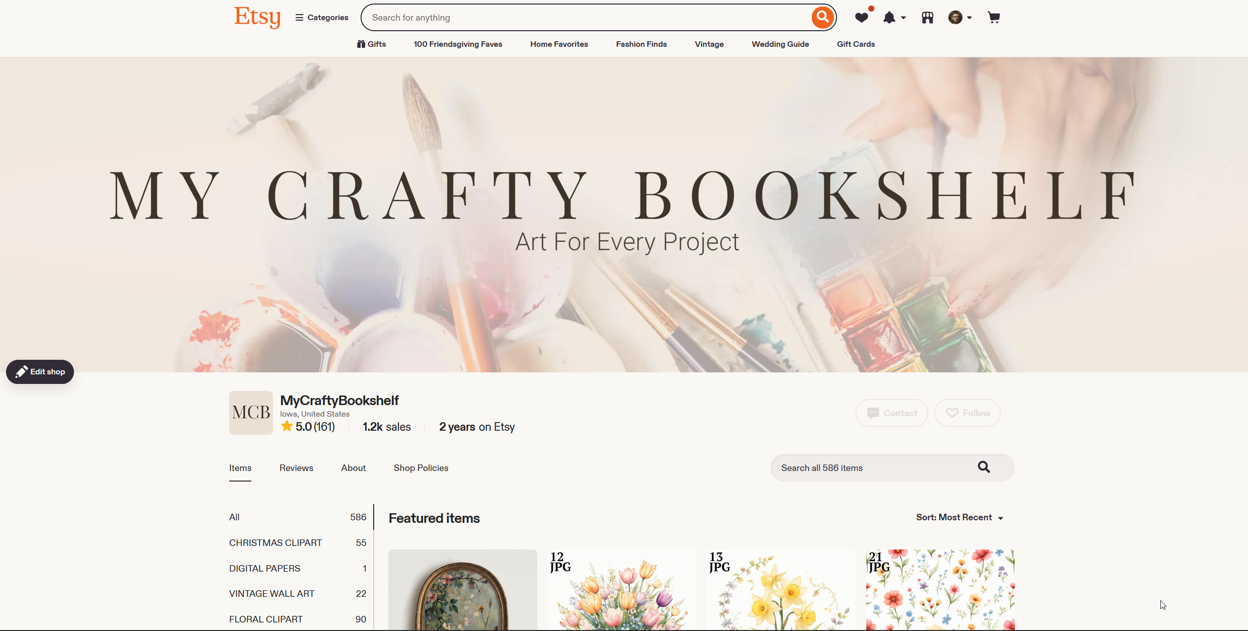 Etsy storefront, My Crafty Bookshelf